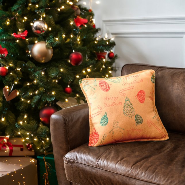 Almofada Christmas Doodle Pattern | Snowmen, Trees & Candy  (Criador carregado)