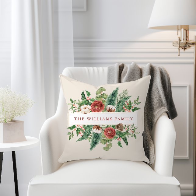 Almofada Christmas Floral (Christmas Floral Throw Pillow
)