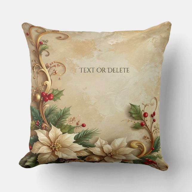 Almofada Christmas Floral Holiday Throw Pillow (Frente)