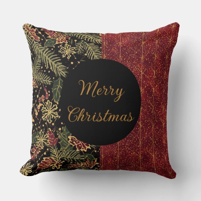 Almofada Christmas Flowers ,Red Gold Black,Merry Christmas (Frente)