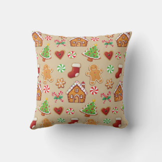 Almofada Christmas Gingerbread House Cookies Throw Pillow