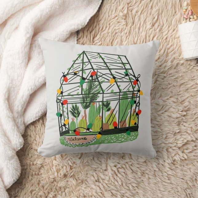 Almofada Christmas Green House Botanical Cactus Plants  (Cobertor)