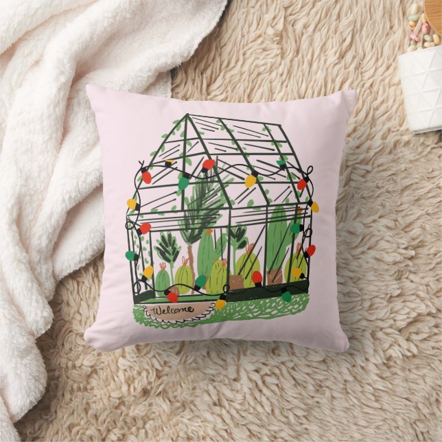 Almofada Christmas Green House Botanical Cactus Plants  (Cobertor)