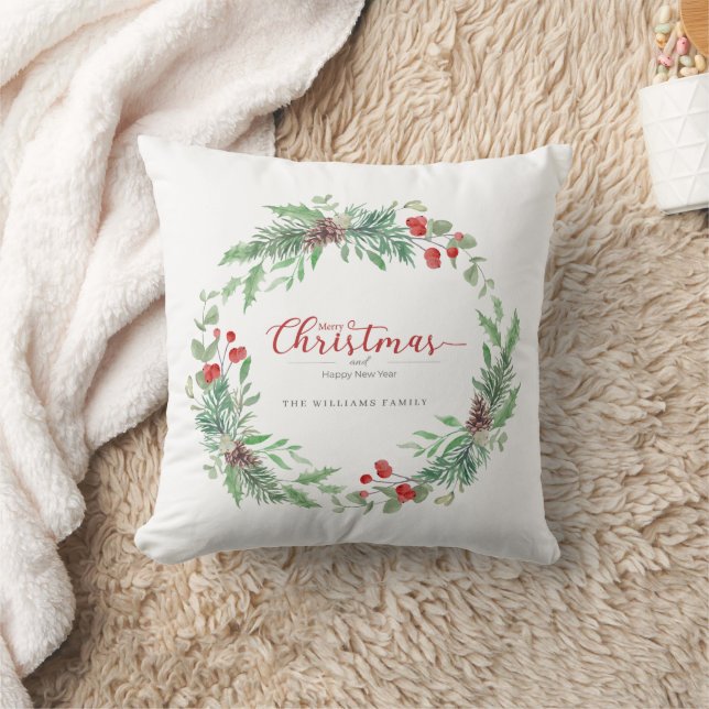 Almofada Christmas Greenery Watercolor Personalized Throw P (Cobertor)