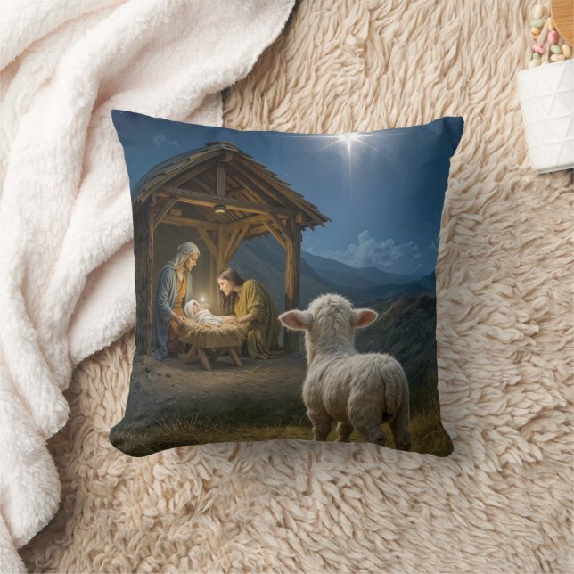 Almofada Christmas Lamb Watching the Nativity Scene (Cobertor)