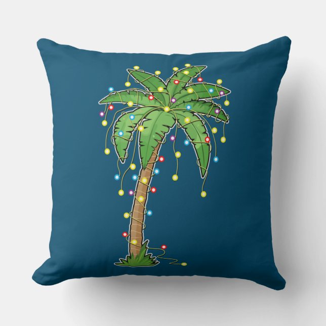 Almofada Christmas Lights Palm Tree Beach Funny Tropical (Frente)