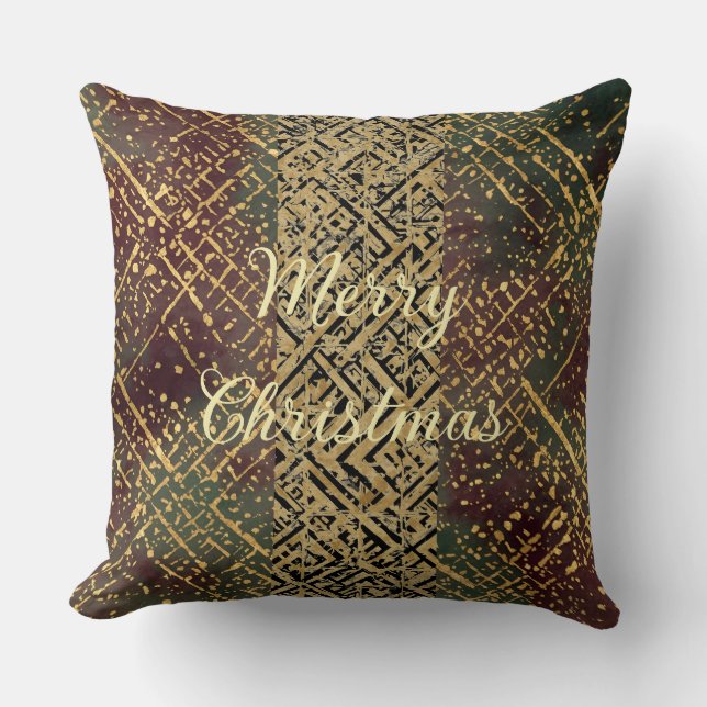 Almofada Christmas Luxury Pattern, Red Gold Green Black (Frente)