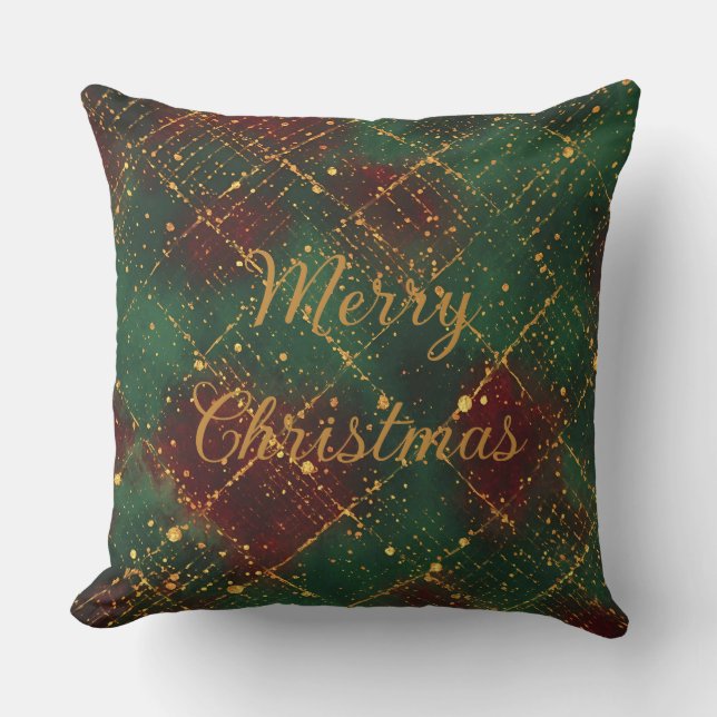 Almofada Christmas, Merry Christmas, Gold Red Green Pattern (Frente)