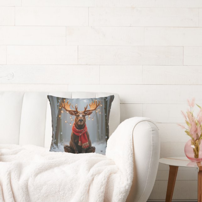 Almofada Christmas Moose Wearing Scarf and Lights (Sofá)