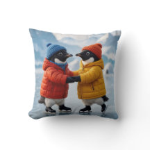 Christmas Pair of Penguins Ice Skating 