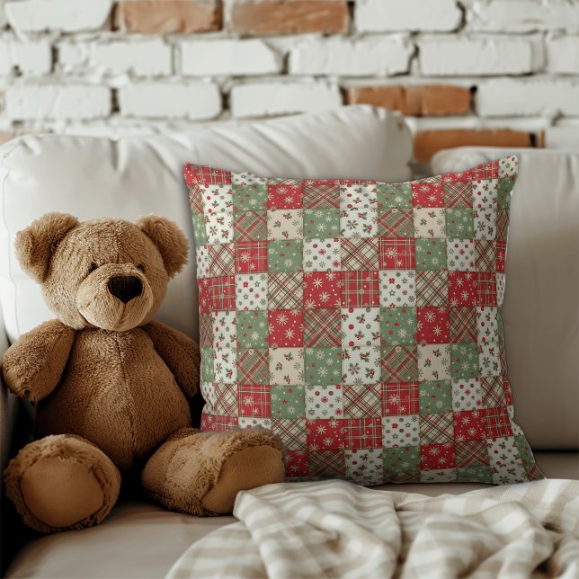 Almofada Christmas  patchwork green red pattern  (Criador carregado)