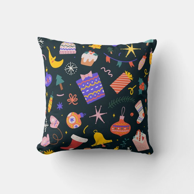Almofada christmas patterned cushion gifts, bells and socks (Frente)