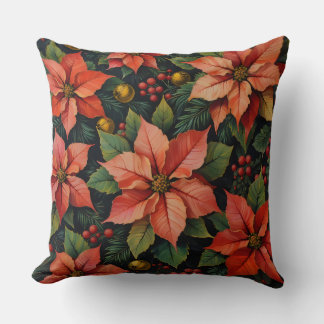 Almofada Christmas Pillow – Poinsettias & Holiday Decor