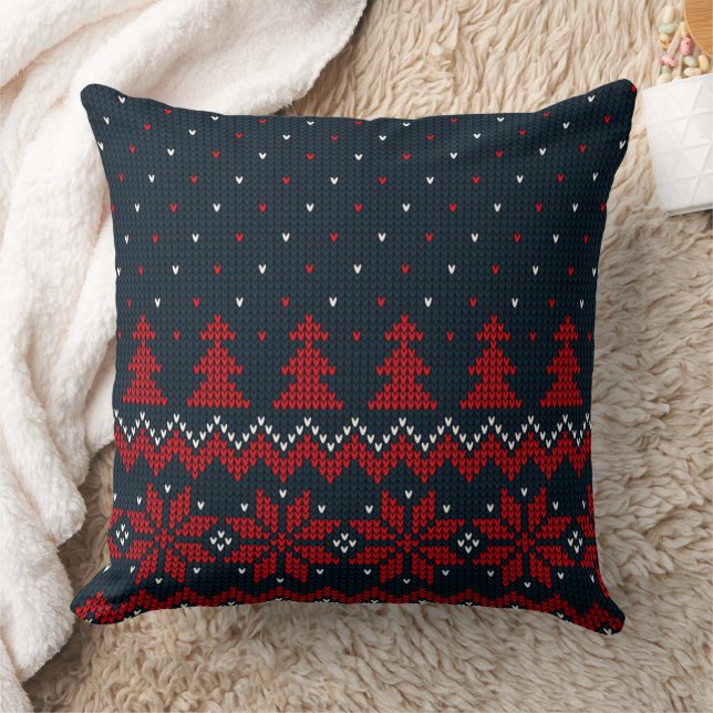 Almofada Christmas Pillow with Red Trees & Snowflakes (Cobertor)