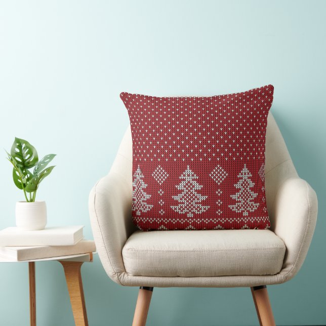 Almofada Christmas Pillow with Red Trees & Snowflakes (Cadeira)