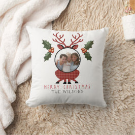 Almofada Christmas Plaid Reindeer with Personalized Photo