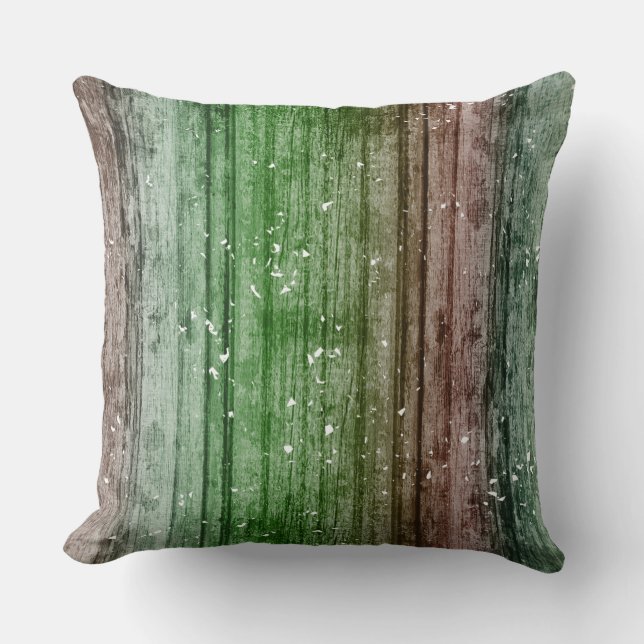 Almofada Christmas Retro Red Green Rustic Wood Texture  (Frente)