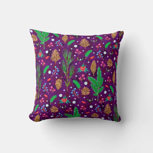 Almofada Christmas seamless pattern with pine cones, fir br (Frente)