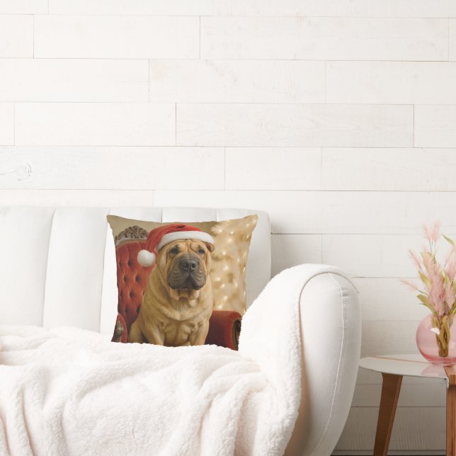 Almofada Christmas Shar-Pei Dog With Santa Hat (Sofá)