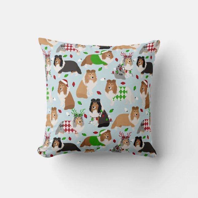 Almofada Christmas Sheltie Shetland Sheepdog Throw Pillow (Frente)