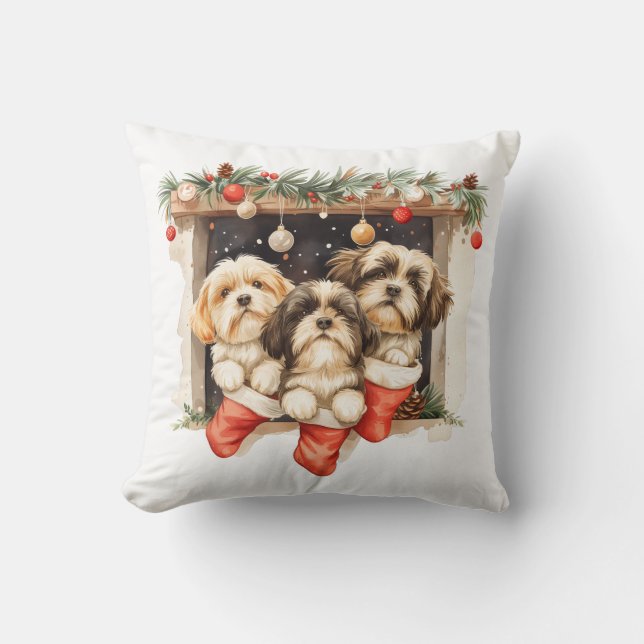 Almofada Christmas Shih Tzu Dogs (Frente)