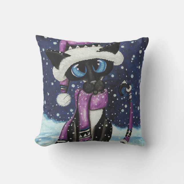 Almofada Christmas Snow Siamese Cat American MoJo Pillows (Frente)
