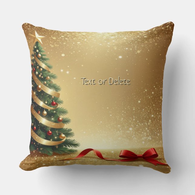 Almofada Christmas Tree Ribbons Holiday Throw Pillow (Frente)