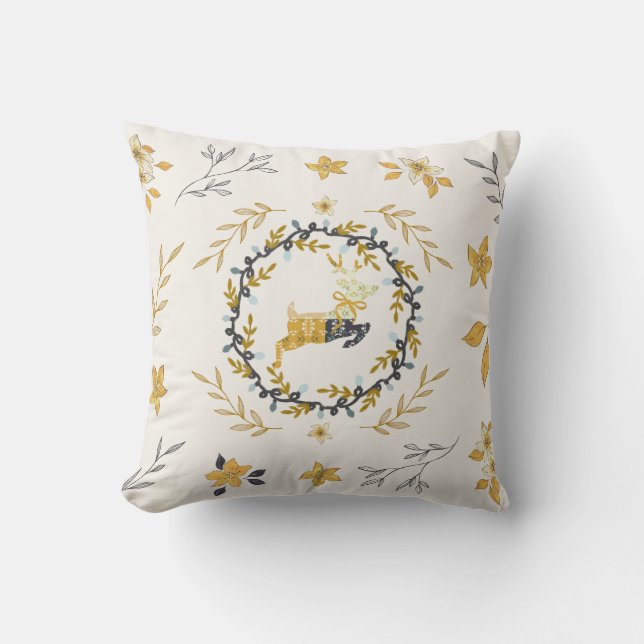 Almofada Christmastime Deer Yellow Cream Floral (Frente)