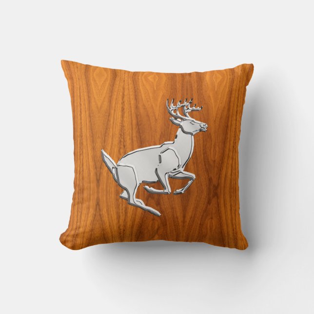 Almofada Chrome Running Deer on Fine Teak Impressão (Frente)
