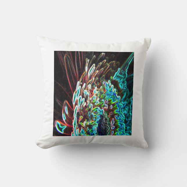 Almofada Chrysanthemum Glow Art Blue Verde, Branco e Vermel (Frente)