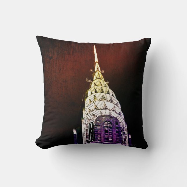 Almofada Chrysler que constrói - roxo e vermelho - NYC (Frente)