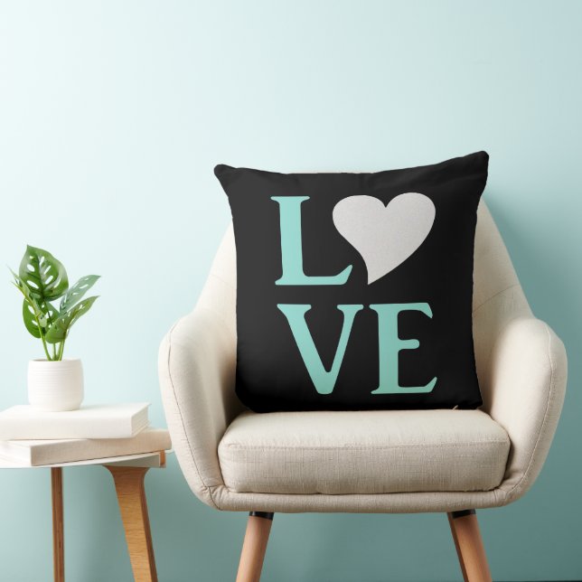 Almofada Chuva de Casamento Azul Teal e Preto de Amor (Cadeira)