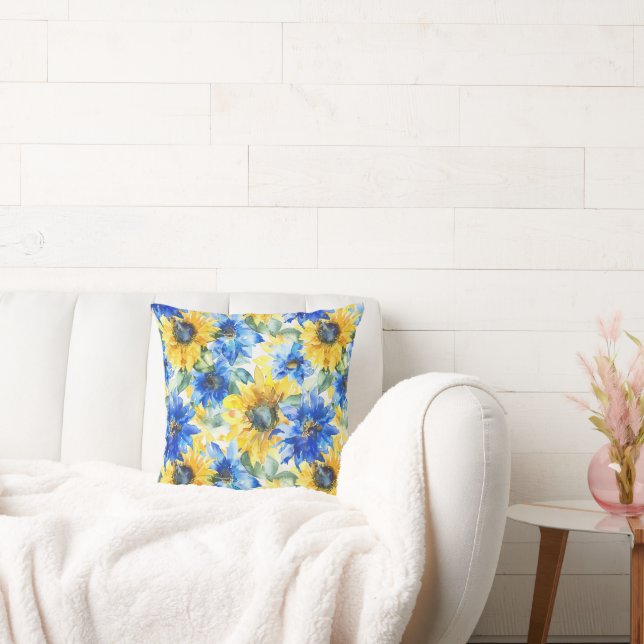 Almofada Chuva de Noiva Flores Amarelas Azuis (Sofá)