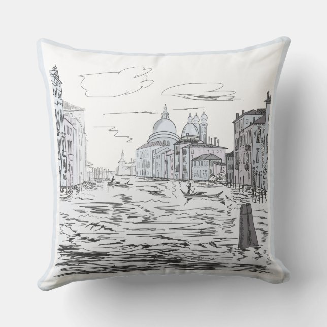 Almofada Cidade de Veneza nos Edifícios dos Navios de Água (Verso)