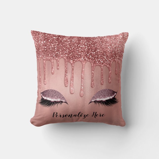 Almofada Cílios com Glitter em Rosa Dourado Derretendo (Frente)