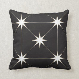 Almofada Cinco Estrelas brancas sobre fundo preto.