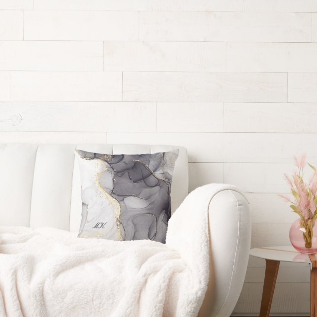 Almofada Cinza Agata e mármore preto - letra de nome person (Sofá)