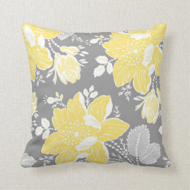 Almofada Cinza Amarelo Travesseiro Floral Branco