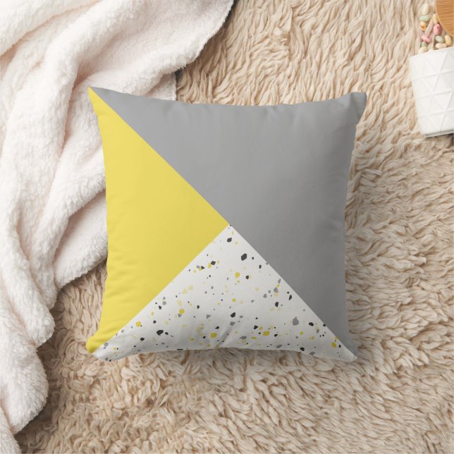 Almofada Cinza Amarelo Trendy Geométrico Moderno Terrazzo (Cobertor)
