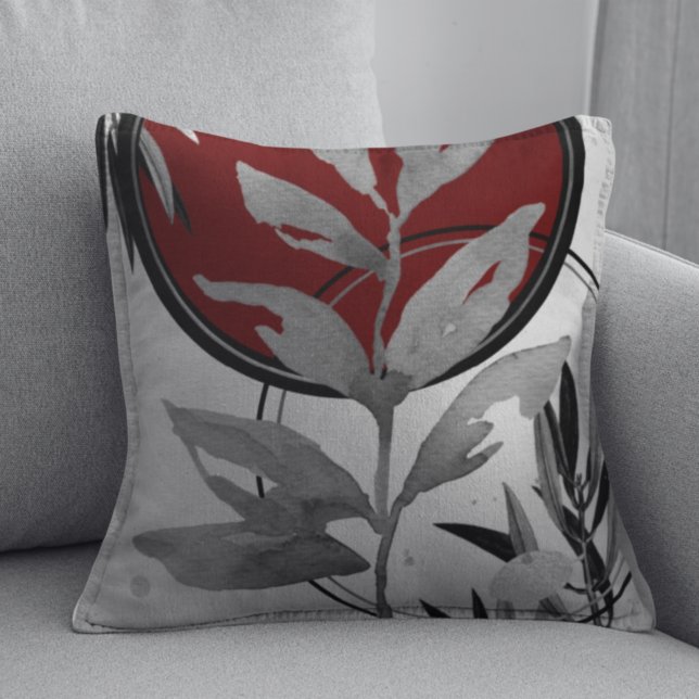 Almofada Cinza Artística Burgundy Leaf (Criador carregado)
