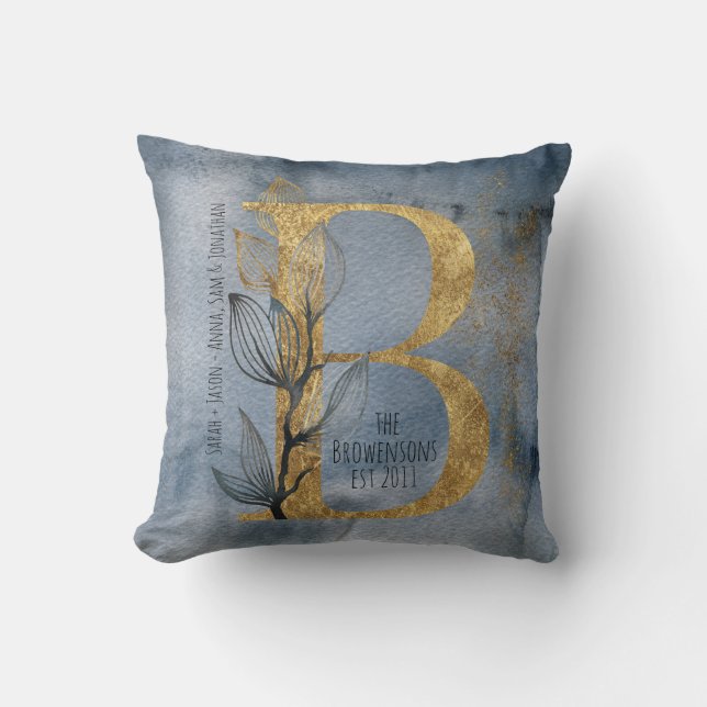 Almofada Cinza Azul Dourada B Travesseiro decorativo Monogr (Frente)