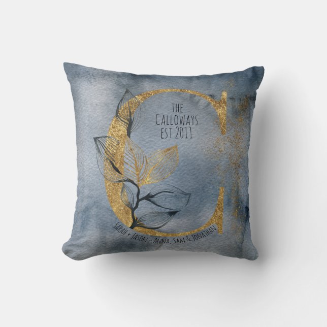 Almofada Cinza Azul Dourada C Travesseiro decorativo Monogr (Frente)