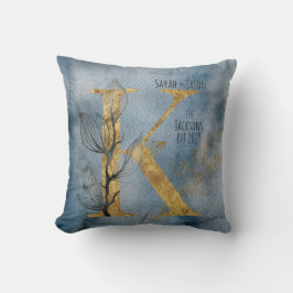 Almofada Cinza Azul, Dourada K Travesseiro decorativo Monog