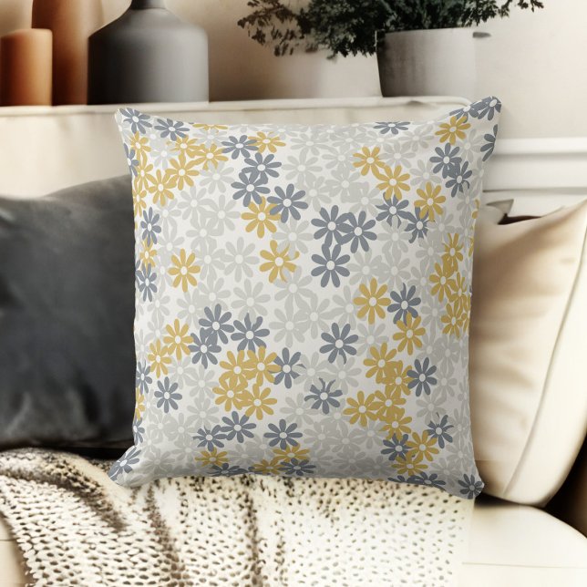 Almofada Cinza Azul E Dourado Couch De Visitas Florais (throw pillow for living room floral couch throw pillow grey, blue, gold and beige)