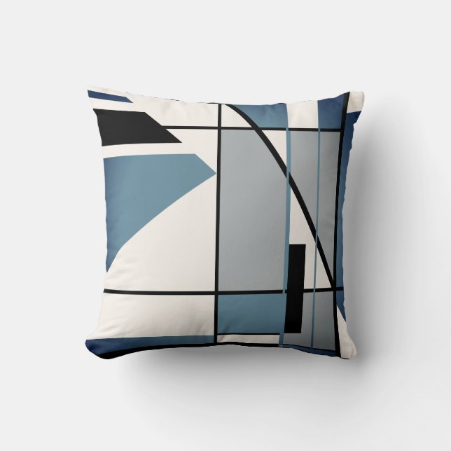 Almofada Cinza Azul Escuro, Abstrato Geométrico Mosaico Neg (Frente)