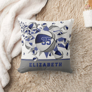 Almofada cinza azul esportes meninas basketball estrelas