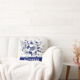 Almofada cinza azul esportes meninas dão nome a bolas de fu