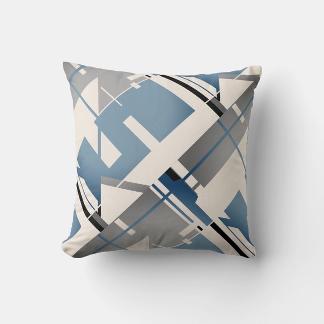 Almofada Cinza Azul  Negra Azulejo Diagonal bege Preto MCM  (Frente)