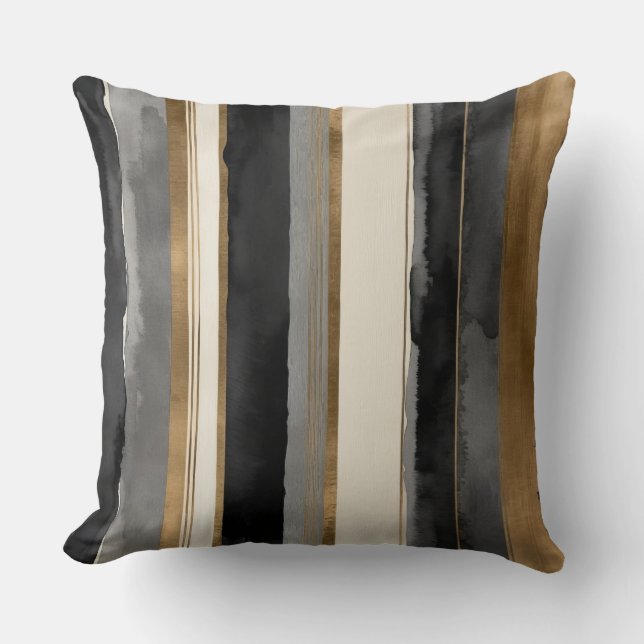 Almofada Cinza bege preto e listras de ouro (Frente)