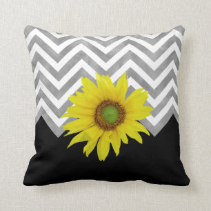 Almofada Cinza Black White Chevron Block c/ Sunflower